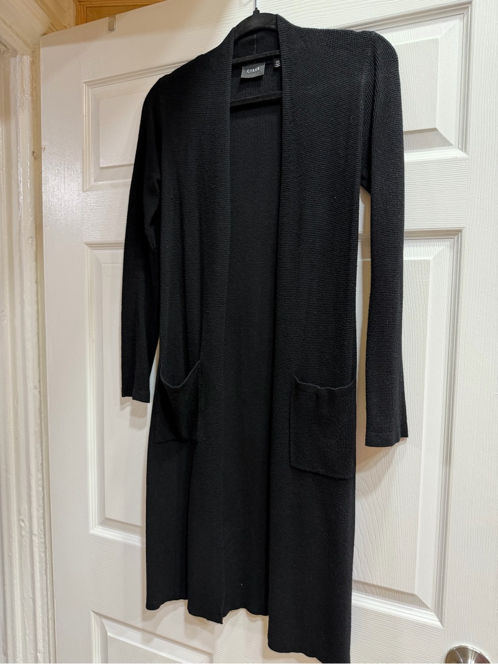 Cyrus Black Long Open-Front Knit Cardigan